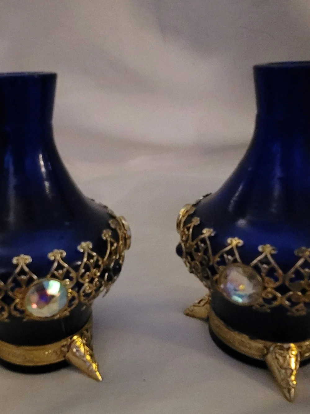 Cobalt Blue Decorative Glass Vases with Gold Filigree